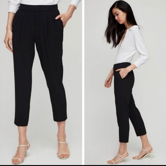 Babaton Cohen Black Pull on Crepe Slim Ankle Crop Pants Size 4 - Picture 1 of 16